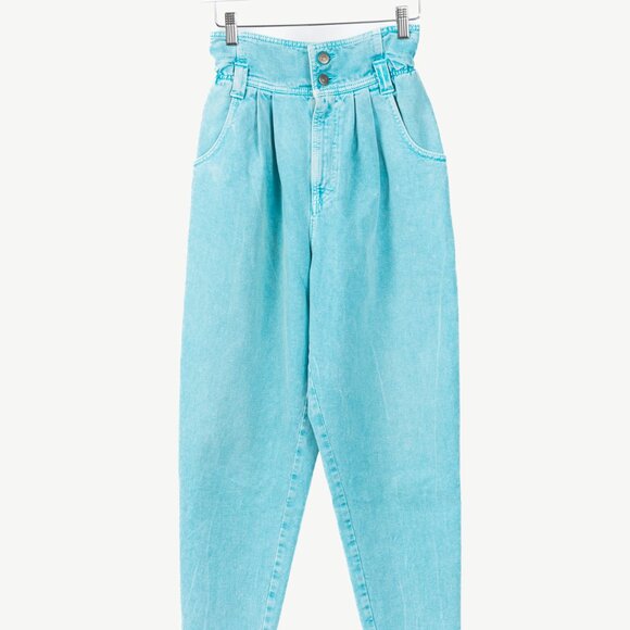 Gucci PF/19 Blue Embroidered Cherry Tapered Paperbag-Waist Jeans - Picture 2 of 16